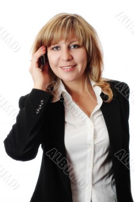 Successful smiling woman talking on mobile phone