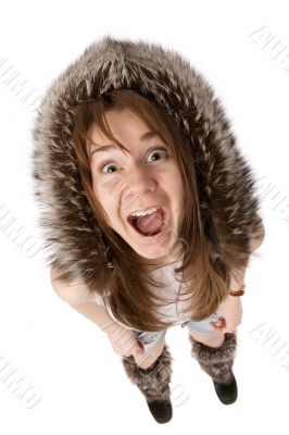 very surprised woman in fur hat very surprised woman in fur hat