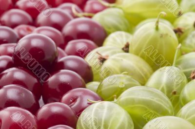 cherries with gooseberry macro