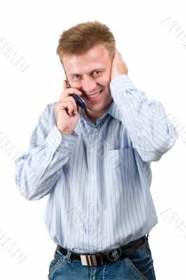 smiling man with mobile phone