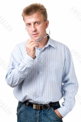 serious man with glasses