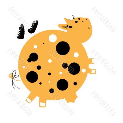 Flying orange cow with dots