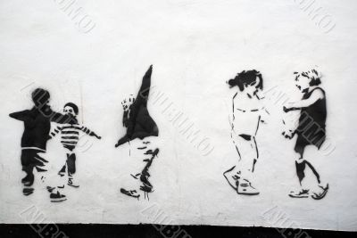 Children Playing Stencil Art