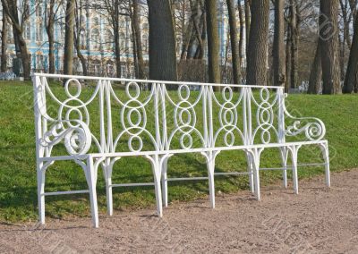 White garden bench