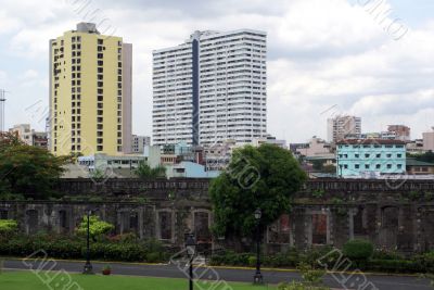 Fort and modern buildings