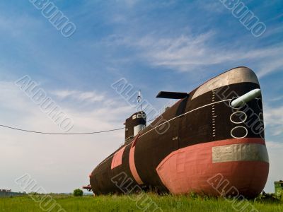 Submarine on green field Submarine on green field