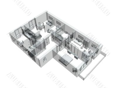 3d sketch of a four-room apartment 3d sketch of a four-room apartment