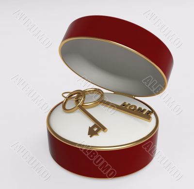 Two gold keys in a satiny box Two gold keys in a satiny box