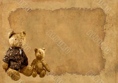 Grunge background with retro toy bears