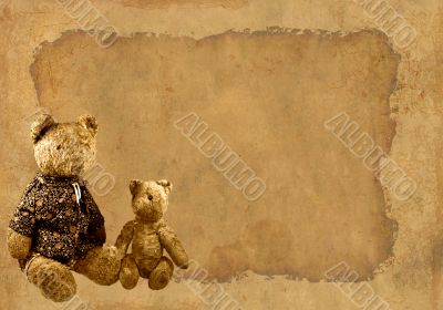 Grunge background with retro toy bears Grunge background with retro toy bears
