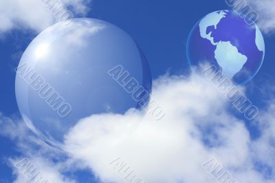 Collage with transparent sphere and Earth Collage with transparent sphere and Earth