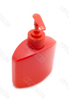 Red container for liquid soap