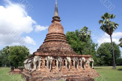 Pagoda with elephants