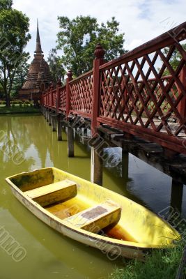 Stupa, bridge, boat