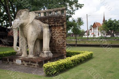 Elephant and temple in Sukhotai