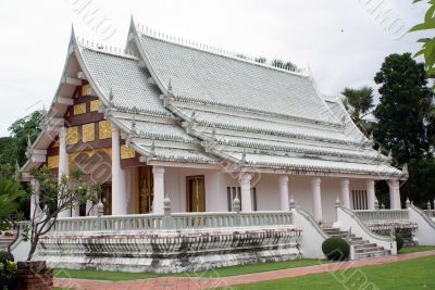 Wat with white tile roof