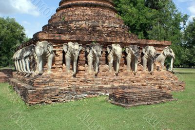 Brick pagoda and elephants