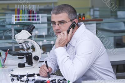 Researcher using a mobile phone