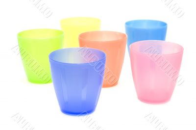 color plastic cups close up