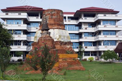Stupa and moderrn building