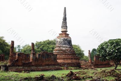 Red stupa and ruins