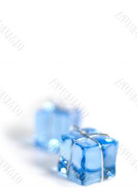 two blue glass cubes