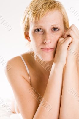 Beautiful blond in lingerie making eye contact Beautiful blond in lingerie making eye contact