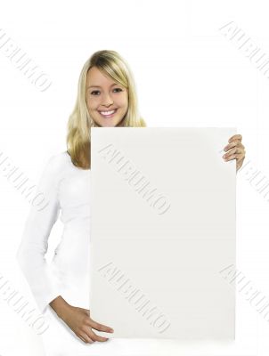 Woman with a white display