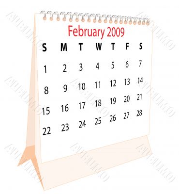 Calendar of a desktop 2009 for February