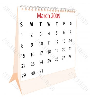 Calendar of a desktop 2009 for March