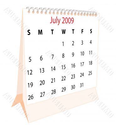 Calendar of a desktop 2009 for July