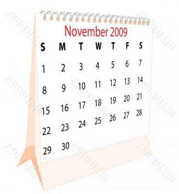 Calendar of a desktop 2009 for November Calendar of a desktop 2009 for November