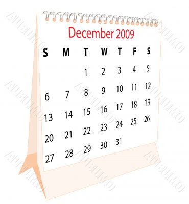 Calendar of a desktop 2009 for December Calendar of a desktop 2009 for December