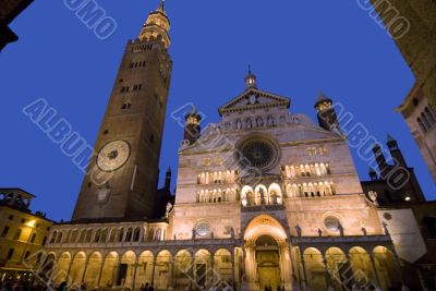 Cremona, the illuminated cathedral at night