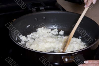 Food being cooked in pan