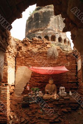 Buddha inside brick stupa
