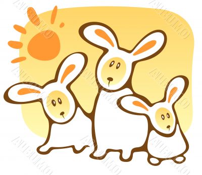 three rabbits and sun