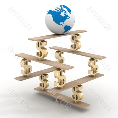 globe on a financial pyramid. 3D image.