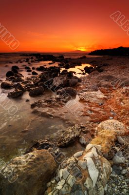 Rocky seascape sunset