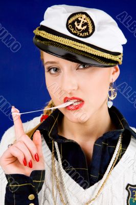 Cool young woman with chewing gum
