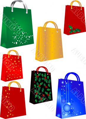 Shopping bags with christmas symbols