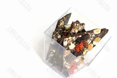 glass bowl full of chocolate slices