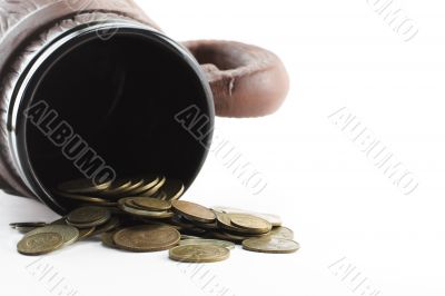 Clay mug with coins