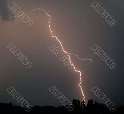 flash of lightning during a thunderstorm