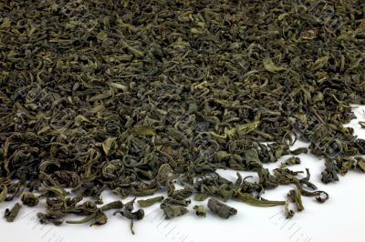 Green Vietnamese Tea Leaves On White
