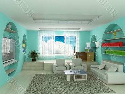 Interior of a living room. 3D image.