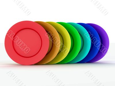 Set of plates in colours a rainbow. 3D image. Set of plates in colours a rainbow. 3D image.