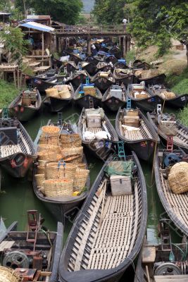 Boats in narrow canal