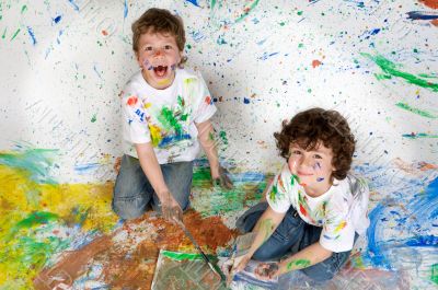children playing with painting