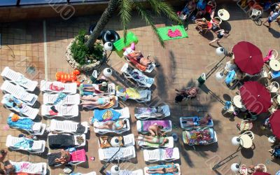 Sunbathers in hotel